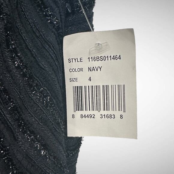 Milly Women's Sz 4 Boucle Tweed Wrap Front Evening Dress Navy Blue Metallic New - Picture 8 of 12